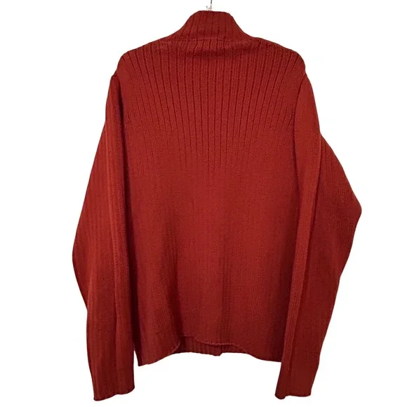 Eddie Bauer Men's‎ Cotton Sweater – Large Orange Ribbed Knit Fall Winter - Picture 2 of 9